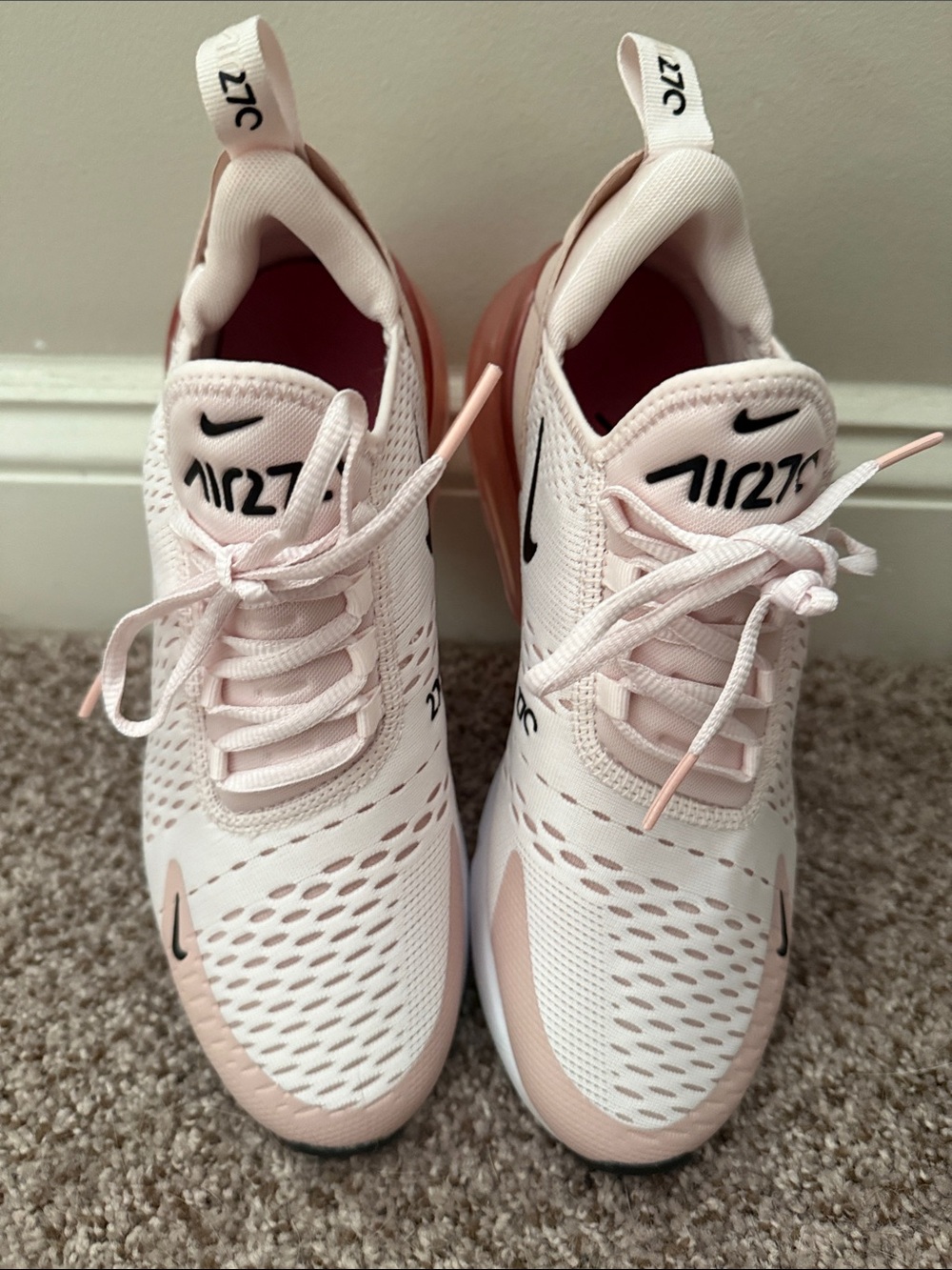 Nike Women’s Light Pink and White Air Max 270 Sneakers